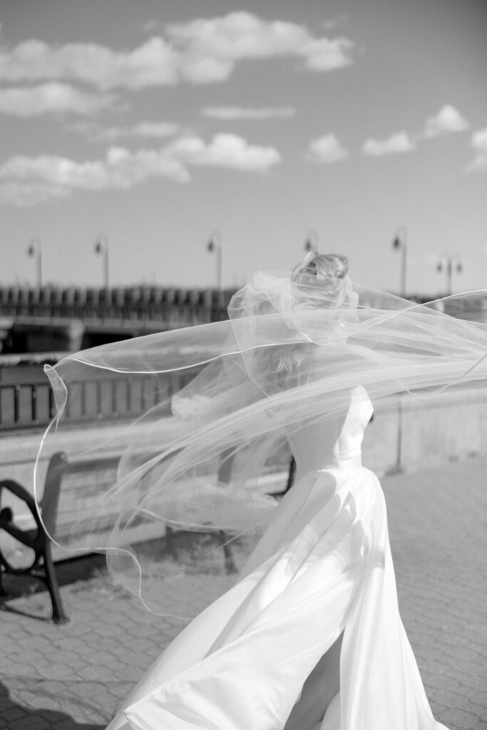 bride’s veil in caught in the wind